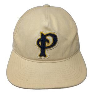 Pendleton Woolen Mills Yupoong 5 Panel Beige Hat OSFM Leather Strapback Patch